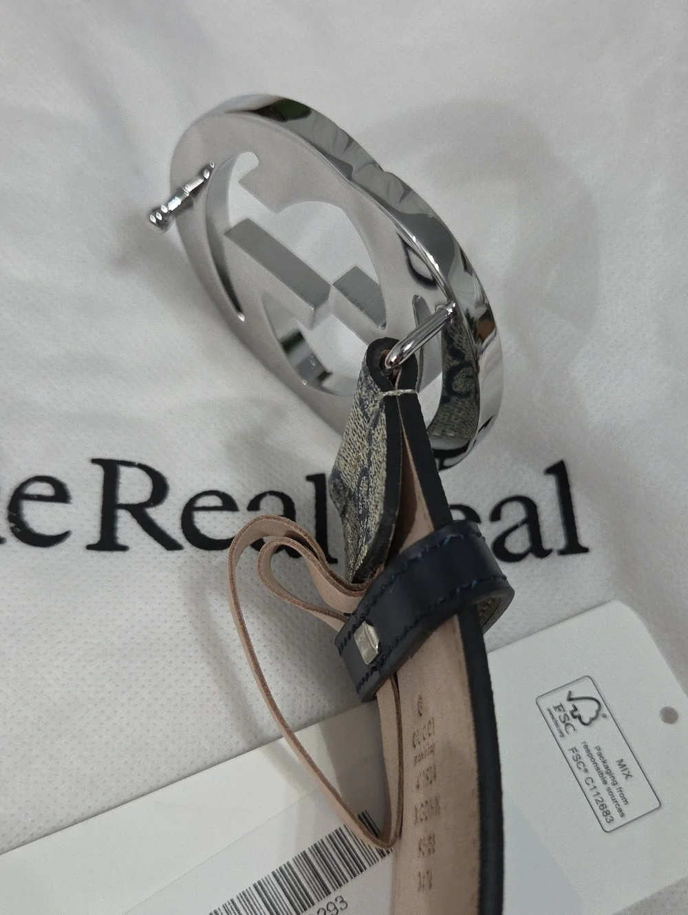 Gucci GG Supreme Monogram Belt with Silver Double G Buckle Beige/Navy